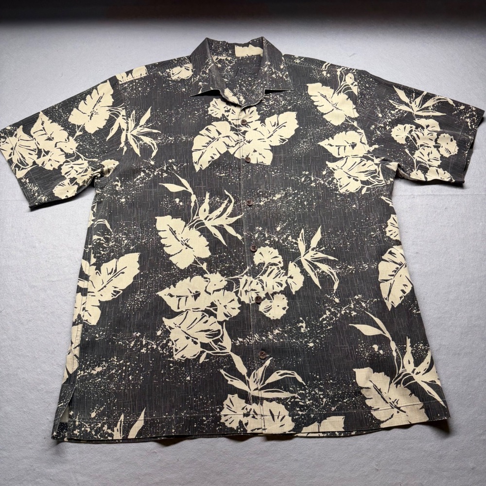 Tommy Bahama Mens Large Silk Tropical Floral Short Sleeve 100% Silk Shirt